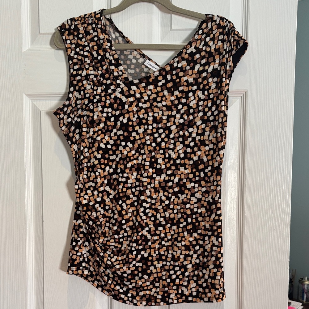 Calvin Klein Black and Tan Geometric Blouse